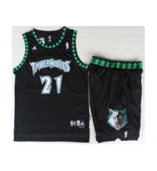 Minnesota Timberwolves 21 Kevin Garnett Black Hardwood Classics Revolution 30 NBA Jersey Short Suits