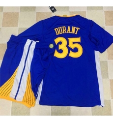 Warriors #35 Kevin Durant Blue Long Sleeve A Set Stitched NBA Jersey