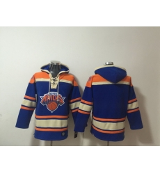 Men New Yok Knicks Blank Blue Lace Up Pullover Hoodie