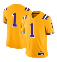 Men LSU Tigers  1 Gold Stitched Jersey