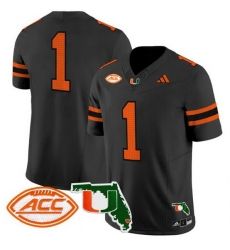 Men Miami Hurricanes  1 Black F U S E  With Patch Stitched Football Jersey
