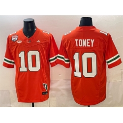Men Miami Hurricanes 10 Malachi Toney Orange F U S E  Fiesta Bowl Champions  26 Florida Patch Stitched Football Jersey