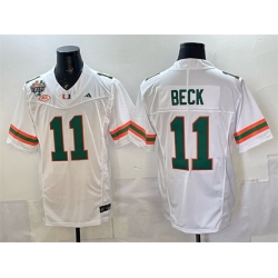 Men Miami Hurricanes  11 Carson Beck White F U S E  2026 Fiesta Bowl Champions Patch Stitched Football Jersey