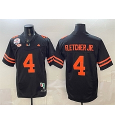 Men Miami Hurricanes  4 Mark Fletcher Jr  Black F U S E  Fiesta Bowl Champions   Florida Patch Stitched Football Jersey