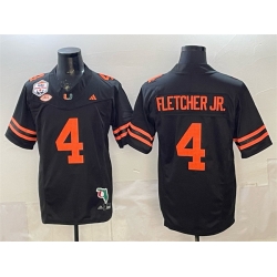 Men Miami Hurricanes  4 Mark Fletcher Jr  Black F U S E  Fiesta Bowl Champions   Florida Patch Stitched Football Jersey