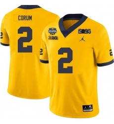 Men Michigan Wolverines Blake Corum #2 Yellow High School F U S E Stitched 2024 National Champions Jersey