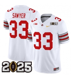 Men's Ohio State Buckeyes #33 Jack Sawyer White Gold 2025 CFP Final Patch F.U.S.E. Vapor Limited Stitched Football Jersey