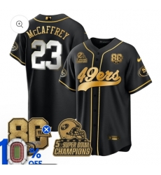 Men San Francisco 49ers #23 McCaffrey Black Gold Stitched Jersey Men San Francisco 49ers #23 McCaffrey Black Gold Stitched Jersey