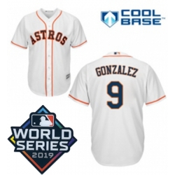 Mens Majestic Houston Astros 9 Marwin Gonzalez Replica White Home Cool Base Sitched 2019 World Series Patch jersey