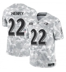 Men Baltimore Ravens 22 Derrick Henry 2024 F U S E Arctic Camo Salute To Service Limited Stitched Football Jersey