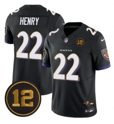 Men Baltimore Ravens 22 Derrick Henry Black 2025 F U S E  Jacoby Jones Patch Vapor Limited Football Jersey