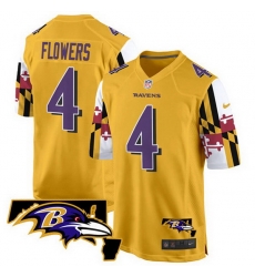 Men Baltimore Ravens 4 Zay Flowers Gold 2025 Maryland Flag Vapor Limited Football Game Jersey