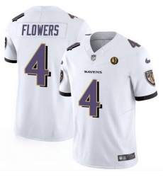 Men Baltimore Ravens 4 Zay Flowers White 2023 F U S E  With John Madden Patch Vapor Limited Football Jersey