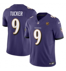 Men Baltimore Ravens 9 Justin Tucker Purple 2023 F U S E  With John Madden Patch Vapor Limited Stitched Football Jersey