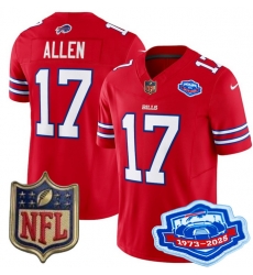 Men Buffalo Bills 17 Josh Allen Red 2025 F U S E Farewell Season Gold Shield Patch Stitched Football Jersey