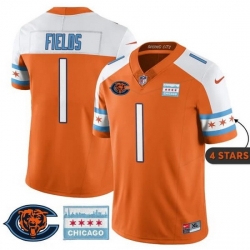 Men Chicago Bears  1 Justin Fields Orange Alternate City Edition F U S E  With Chicago Flag Vapor Untouchable Limited Stitched Football Jersey