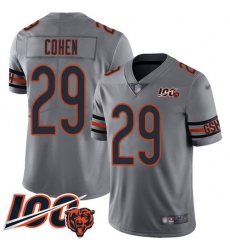 Men Chicago Bears 29 Tarik Cohen Limited Silver Inverted Legend 100th Season Football Jersey