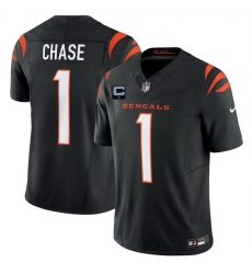 Men Cincinnati Bengals 1 Ja 27Marr Chase Black 2025 F U S E  With 1 Star C Patch Vapor Untouchable Limited Stitched Football Jersey