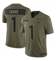 Men Cincinnati Bengals 1 Ja'Marr Chase Olive 2025 F U S E  Salute to Service Limited Stitched Football Jersey