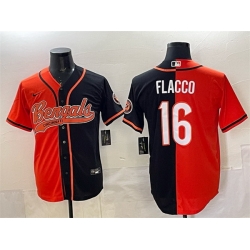 Men Cincinnati Bengals 16 Joe Flacco Orange Black Split With Patch Cool Base Stitched Baseball Jersey