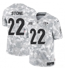 Men Cincinnati Bengals 22 Geno Stone 2024 F U S E Arctic Camo Salute To Service Limited Stitched Football Jersey