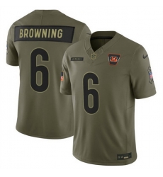 Men Cincinnati Bengals 6 Jake Browning Olive 2025 F U S E  Salute to Service Limited Stitched Football Jersey