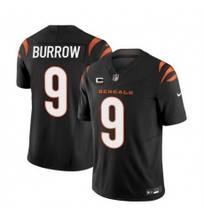 Men Cincinnati Bengals 9 Joe Burrow Black 2023 F U S E  With 4 Star C Patch Vapor Untouchable Limited Stitched Jersey