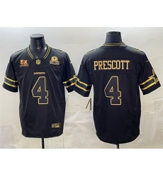 Men Dallas Cowboys 4 Dak Prescott Black Gold 2025 F U S E  With 5x Super Bowl Champions  26 Established In 1960 Patch Vapor Limited Stitched Football Jerse