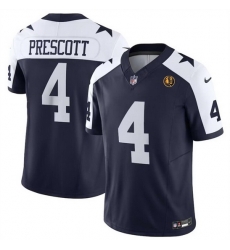 Men Dallas Cowboys 4 Dak Prescott Navy 2023 F U S E  With John Madden Patch Vapor Limited Stitched Football Jerseys