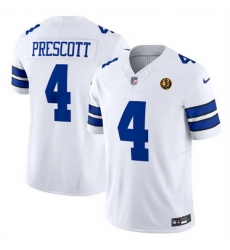 Men Dallas Cowboys 4 Dak Prescott White 2023 F U S E  With John Madden Patch Vapor Limited Stitched Football Jersey