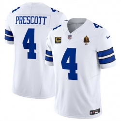 Men Dallas Cowboys 4 Dak Prescott White 2025 F U S E  With 4 star C Patch And Walter Payton Patch Vapor Limited Stitched Football Jersey