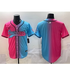 Men Dallas Cowboys Blank Pink Blue Limited Stitched Baseball Jersey Men Dallas Cowboys Blank Pink Blue Limited Stitched Baseball Jersey