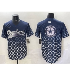 Men Dallas Cowboys Team Big Logo Navy Limited Stitched Baseball Jersey 2