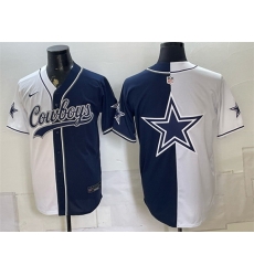 Men Dallas Cowboys Team Big Logo White Navy Split Stitched Jersey 002