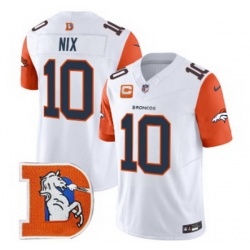 Men Denver Broncos 10 Bo Nix White Throwback Vapor Limited Navy Alternate Jersey