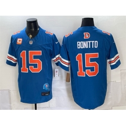 Men Denver Broncos  15 Nik Bonitto Blue F U S E  With 2 Star C Patch Throwback Vapor Limited Stitched Football Jersey
