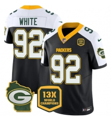 Men Green Bay Packers 92 Reggie white Black White 2023 F U S E  Home Patch 13 Time World Champions Vapor Untouchable Limited Stitched Football Jersey