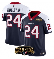 Men Houston Texans 24 Derek Stingley Jr  Navy White 2023 F U S E  AFC South Champions Patch Limited Stitched Football Jersey