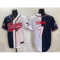 Men Houston Texans  7 C J  Stroud Navy White Split With Patch Cool Base Stitched Baseball Jersey