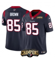 Men Houston Texans 85 Noah Brown Navy 2023 F U S E  AFC South Champions Patch Vapor Untouchable Limited Stitched Football Jersey