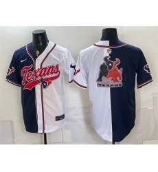 Men Houston Texans Team Big Logo Navy White Split With Patch Cool Base Stitched Baseball Jersey