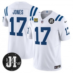 Men Indianapolis Colts 17 Daniel Jones White 2025 F U S E  With 4 Star C Patch And Jim Irsay Patch Vapor Limited Stitched Football Jersey