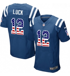 Men Nike Indianapolis Colts 12 Andrew Luck Elite Royal Blue Home USA Flag Fashion NFL Jersey