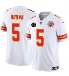 Men   Kansas City Chiefs 5 Hollywood Brown White 2025 F U S E  John Madden Patch Vapor Untouchable Limited Stitched Football Jersey