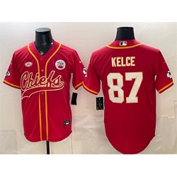 Men Kansas City Chiefs  87 Travis Kelce Red With NKH Patch Cool Base Stitched Baseball Jersey