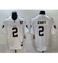Men Las Vegas Raiders 2 Ashton Jeanty White 2025 Draft F U S E  With Nevada Silver Stat Patch And 65th Anniversary Patch Stitched Football Jersey