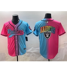 Men Las Vegas Raiders Team Big Logo Pink Blue Limited Stitched Baseball Jersey