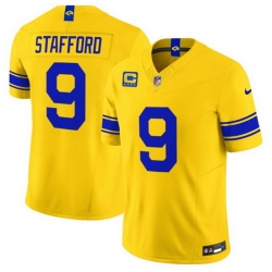 Men Los Angeles Rams  9 Matthew Stafford Gold Classic Sol 2026 F U S E  4 Star C Patch Vapor Limited Stitched Football Jersey