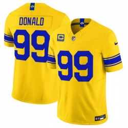 Men Los Angeles Rams  99 Aaron Donald Gold Classic Sol 2026 F U S E  4 Star C Patch Vapor Limited Stitched Football Jersey