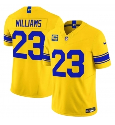 Men's Los Angeles Rams #23 Kyren Williams Yellow 2026 F.U.S.E. With 4- Star C Patch Vapor Limited Football Stitched Jersey Men's Los Angeles Rams #23 Kyren Williams Yellow 2026 F.U.S.E. With 4- Star C Patch Vapor Limited Football Stitched Jersey